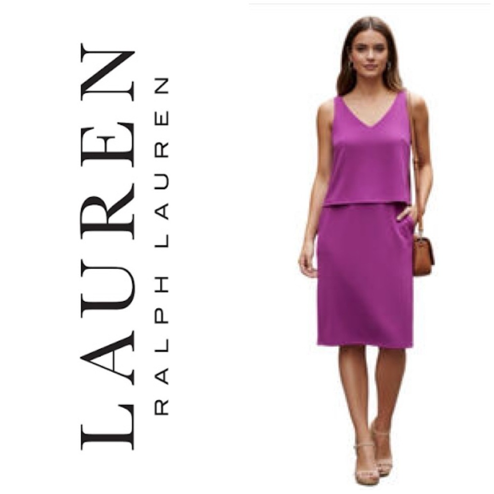 Lauren Ralph Lauren Layered Jersey V-Back Sleeveless Dress Purple